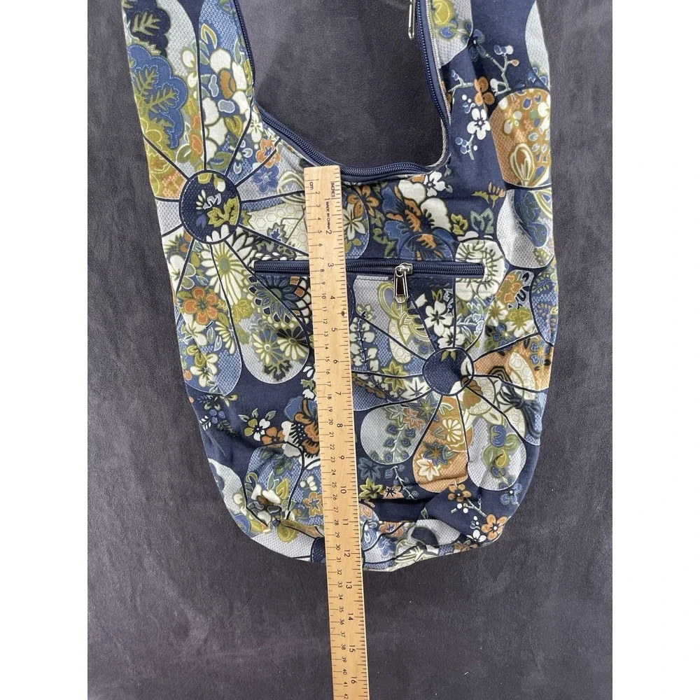 Boho Floral Cotton Sling Crossbody Hobo Bag Blue Hippie Festival Zip Purse